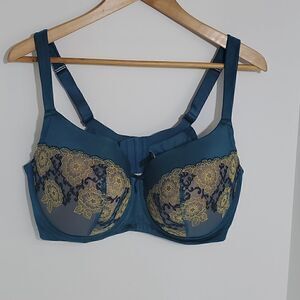 Ambrielle Lightly Lined Balconette Bra Teal Embroidered Size 42DDD